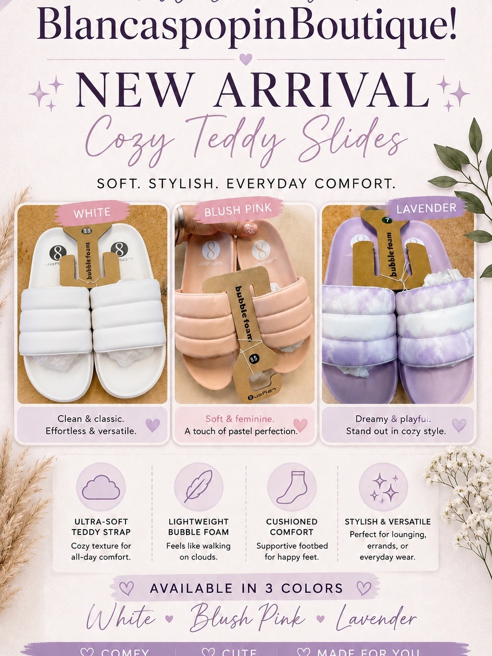 Cozy Teddy Slides - White